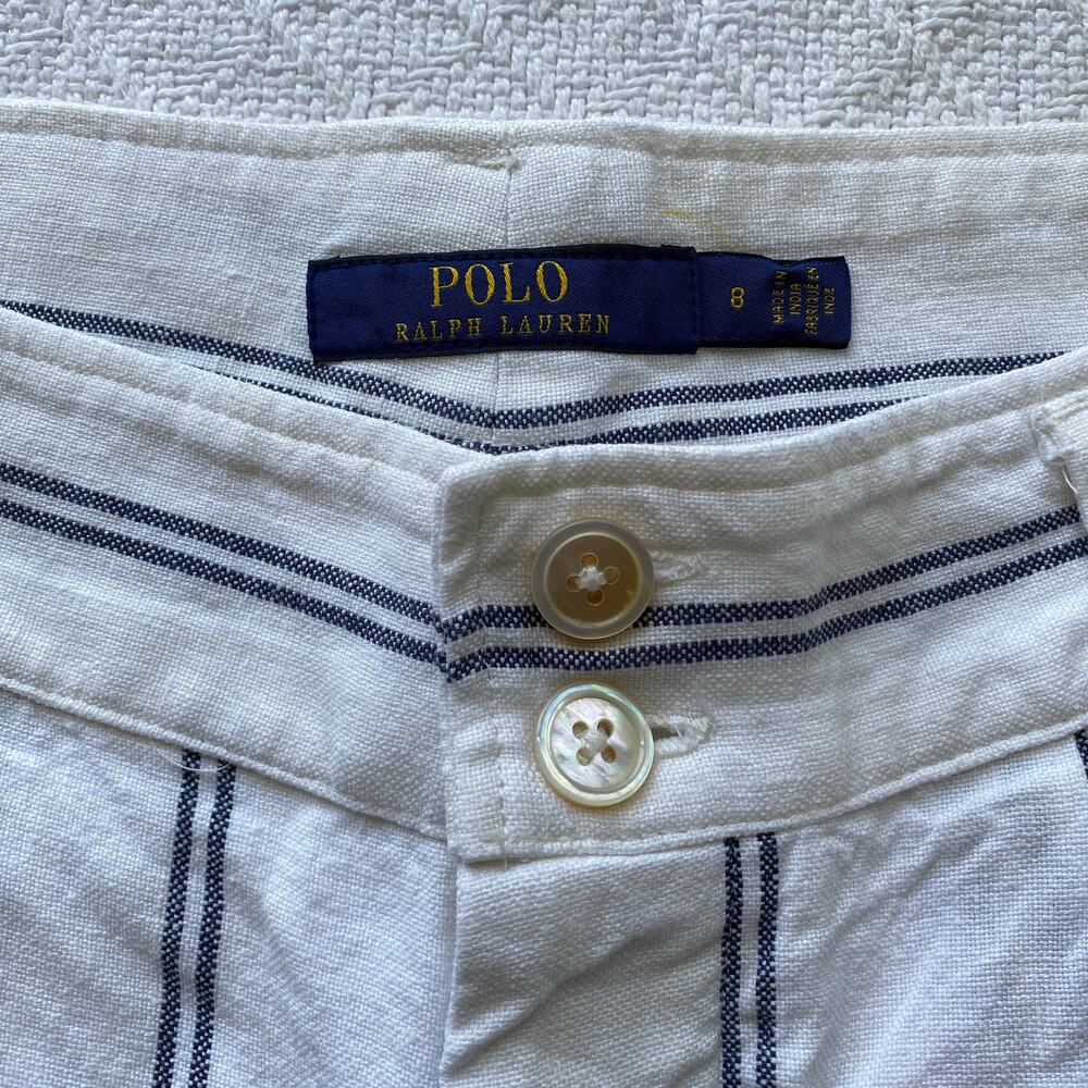 Polo by Ralph Lauren White Shorts with Navy Vertical Stripes - Picture 5 of 10